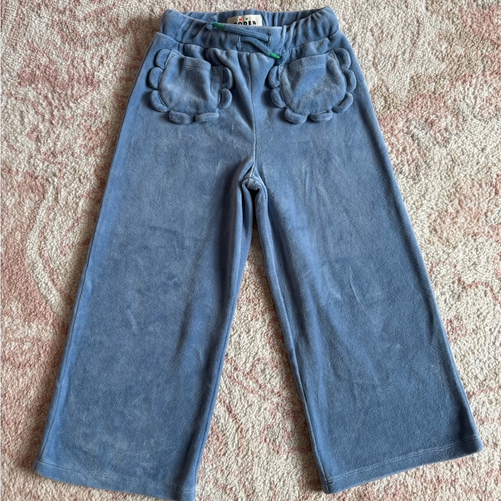 Mini Boden Blue Velour Pants with Scalloped Pockets